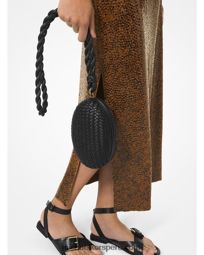 Z48V1644 negro mujer Michael Kors minaudiere de cuero tejido a mano colección joni