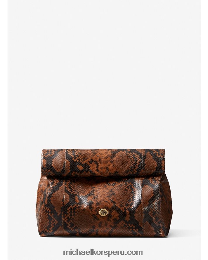 Z48V1645 castaña mujer Michael Kors bolso de mano lunch bag con grabado de pitón y monograma de la colección
