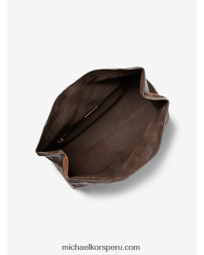 Z48V1645 castaña mujer Michael Kors bolso de mano lunch bag con grabado de pitón y monograma de la colección