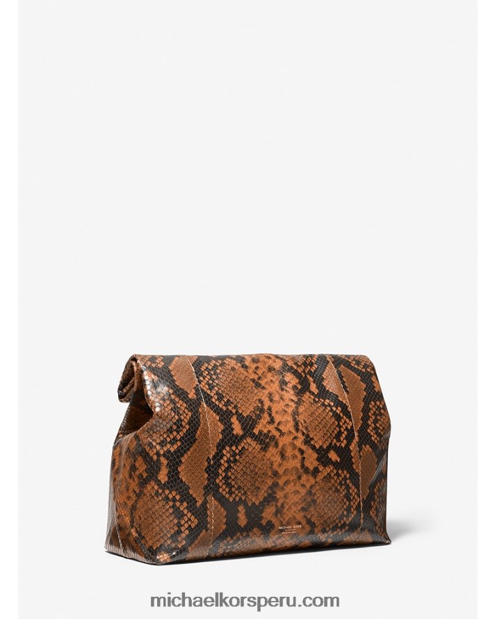 Z48V1645 castaña mujer Michael Kors bolso de mano lunch bag con grabado de pitón y monograma de la colección