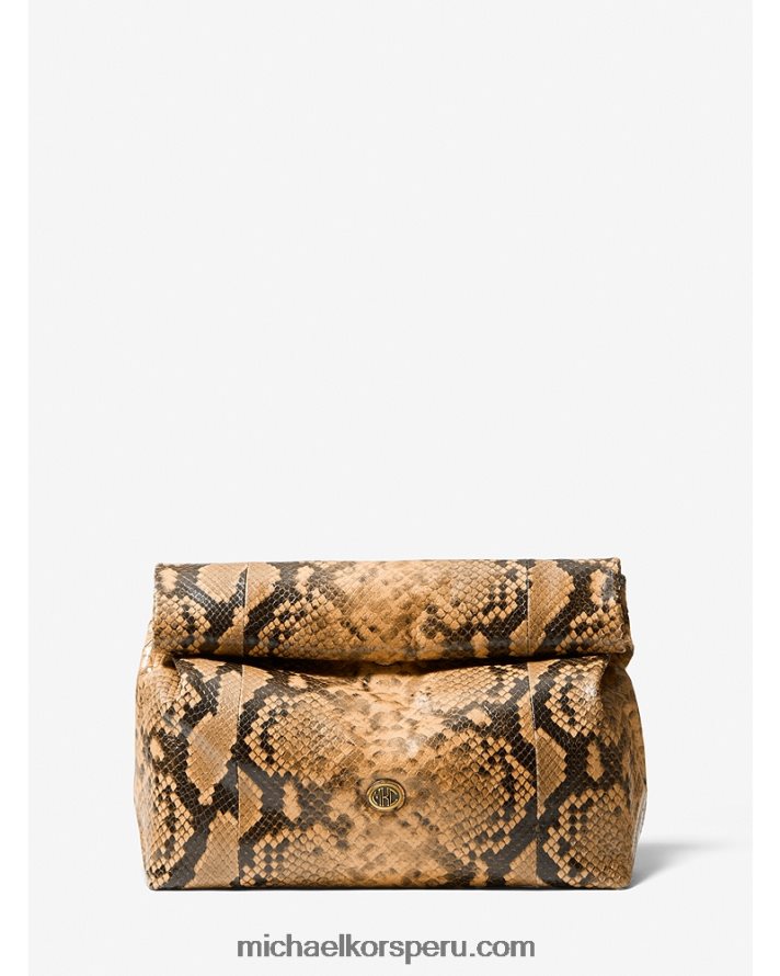 Z48V1647 trigo mujer Michael Kors bolso de mano lunch bag con grabado de pitón y monograma de la colección