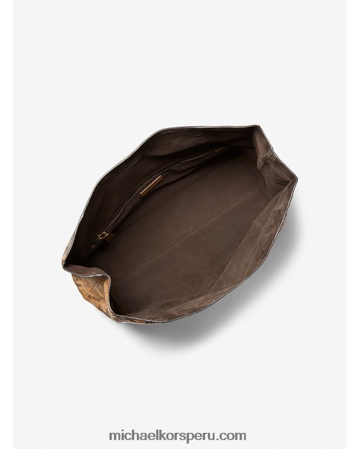 Z48V1647 trigo mujer Michael Kors bolso de mano lunch bag con grabado de pitón y monograma de la colección