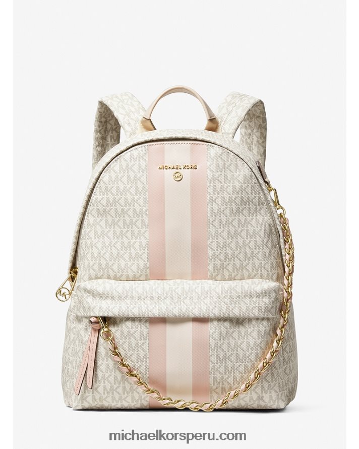 Z48V1197 vainilla/rosa suave mujer Michael Kors mochila Slater mediana con franja del logo