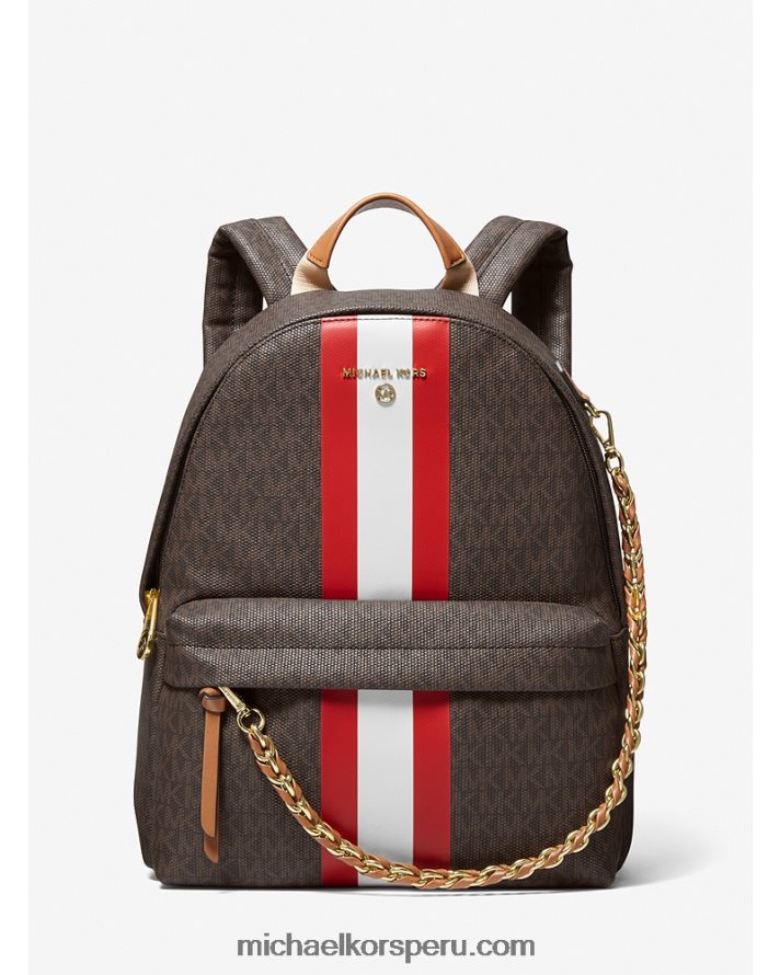 Z48V1203 rojo brillante mujer Michael Kors mochila slater mediana con franja del logo de la firma