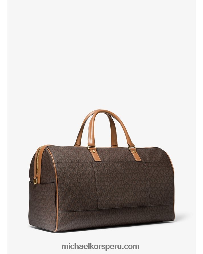 Z48V1521 marrón/bellota mujer Michael Kors bolsa de fin de semana extragrande Bedford Travel con franja del logo