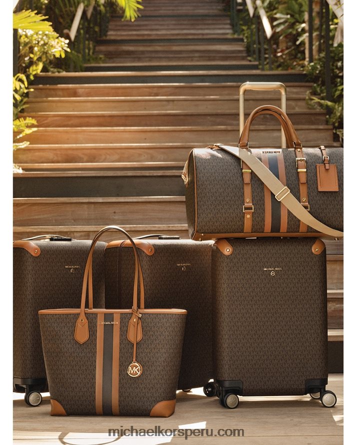Z48V1521 marrón/bellota mujer Michael Kors bolsa de fin de semana extragrande Bedford Travel con franja del logo