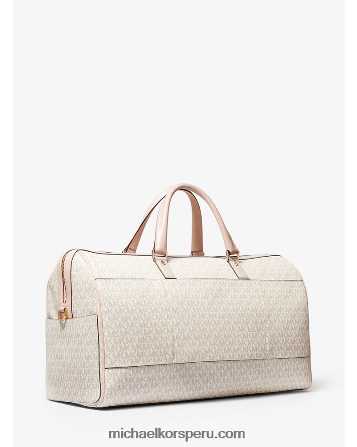 Z48V1522 vainilla/rosa suave mujer Michael Kors bolsa de fin de semana extragrande Bedford Travel con franja del logo