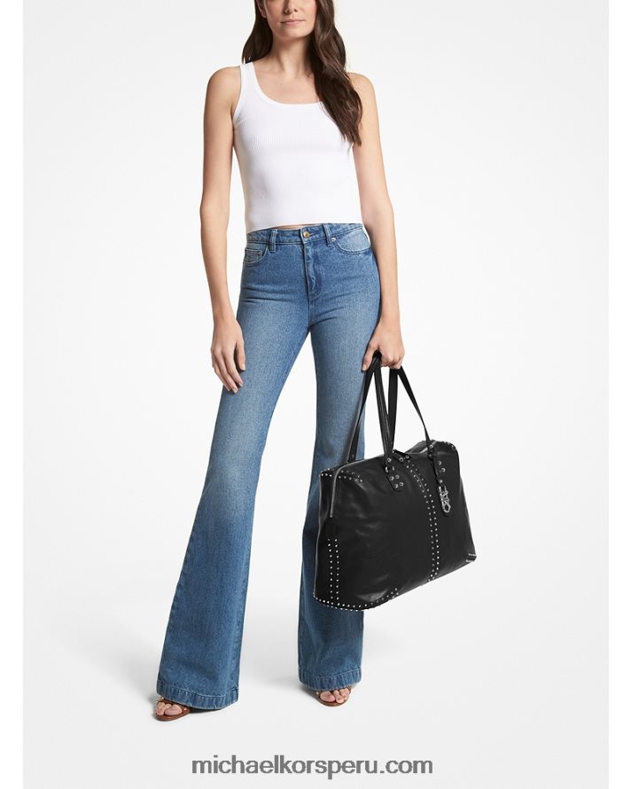 Z48V1524 negro mujer Michael Kors bolso de fin de semana astor extragrande de piel con tachuelas