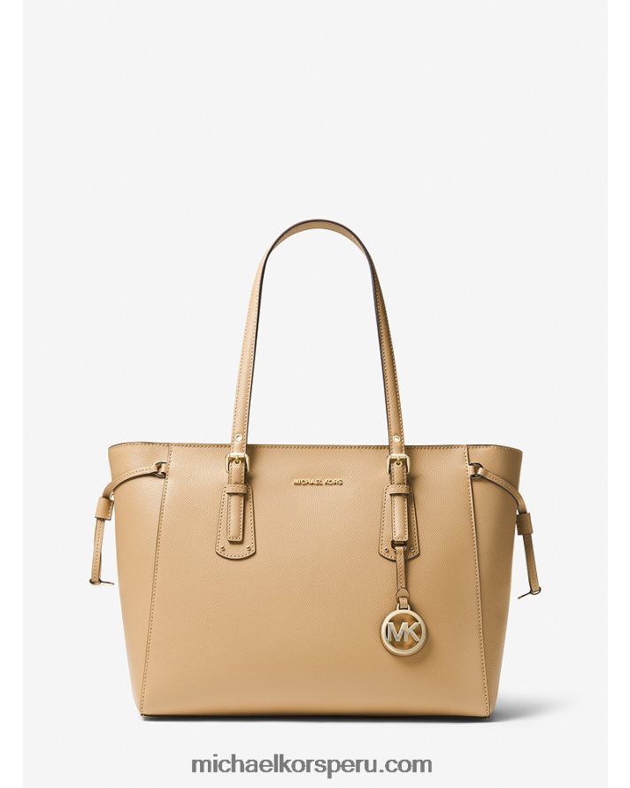 Z48V1037 camello mujer Michael Kors bolso shopper voyager mediano de piel flor cruzada