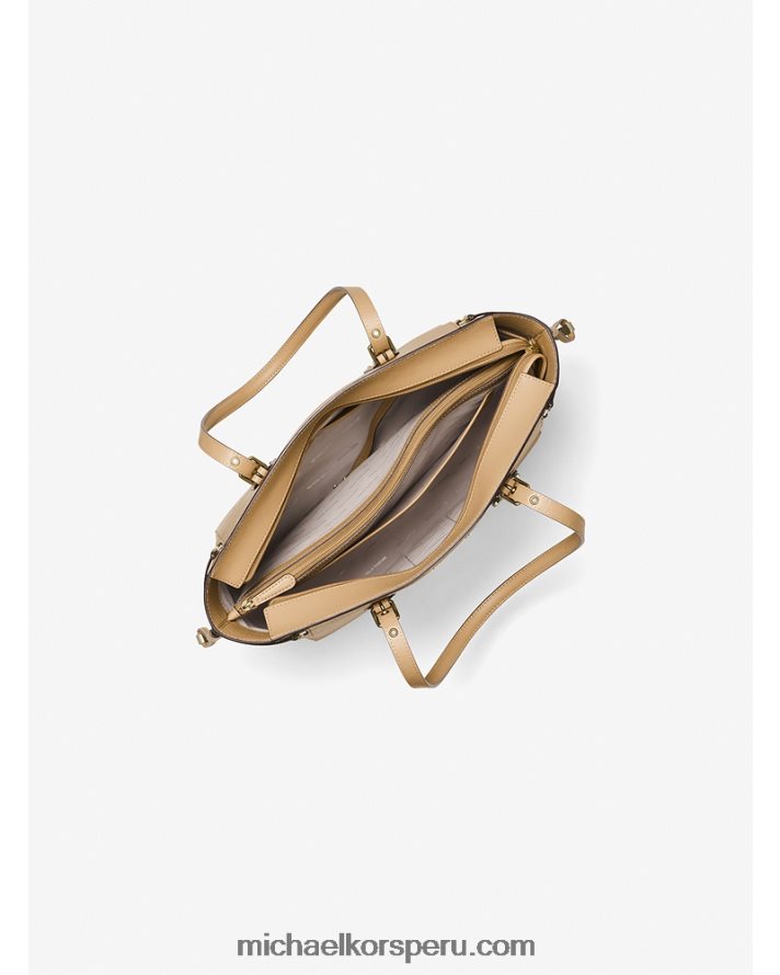 Z48V1037 camello mujer Michael Kors bolso shopper voyager mediano de piel flor cruzada