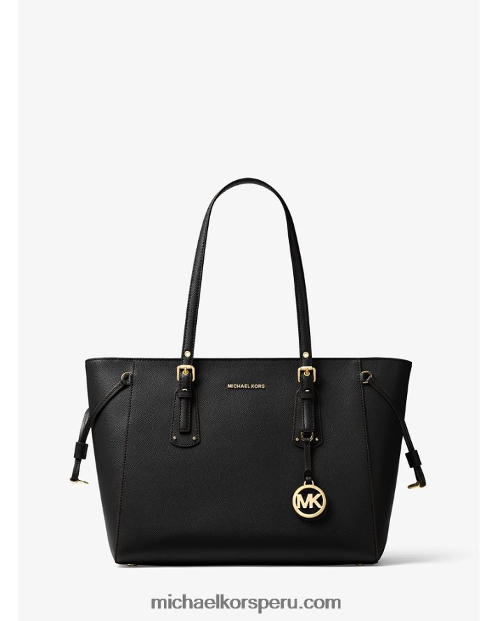 Z48V1057 negro mujer Michael Kors bolso shopper voyager mediano de piel flor cruzada