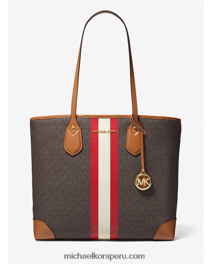 Z48V1073 rojo brillante mujer Michael Kors tote eva grande con franja del logo de la firma