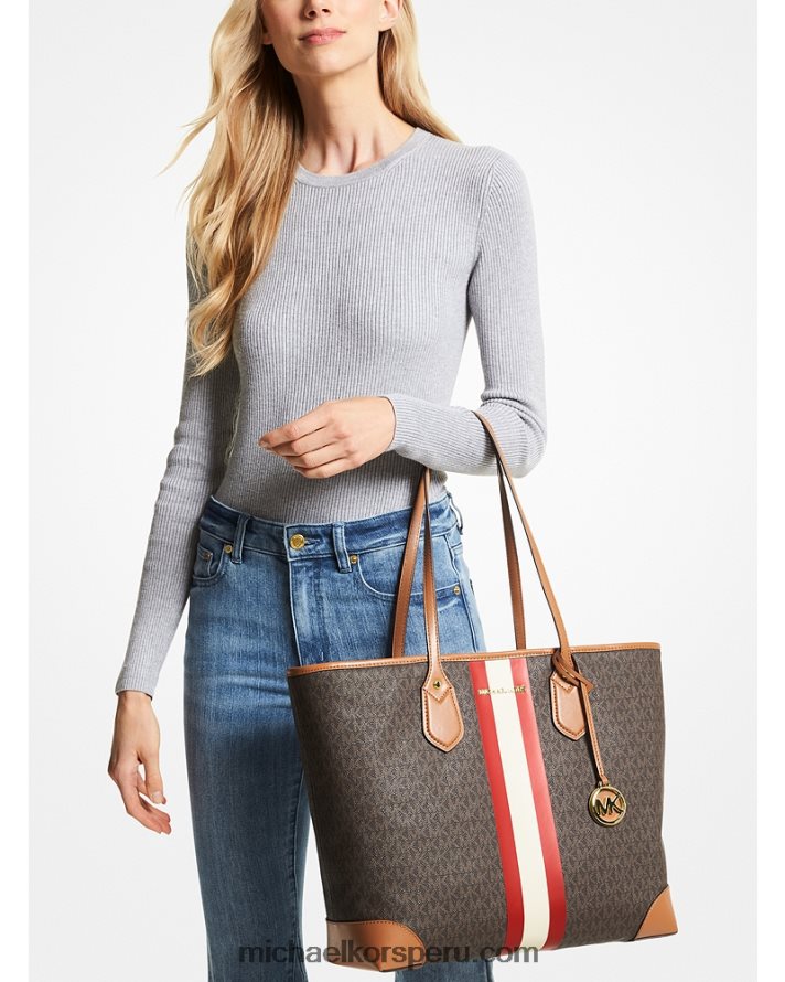 Z48V1073 rojo brillante mujer Michael Kors tote eva grande con franja del logo de la firma