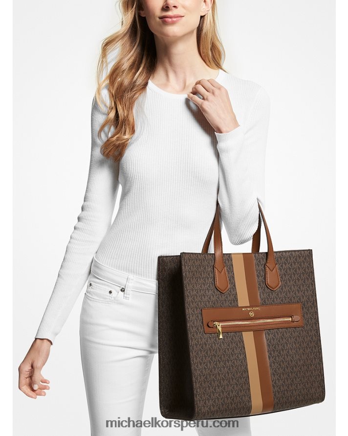 Z48V1086 marrón/equipaje mujer Michael Kors bolso shopper Kempner grande con franja del logo