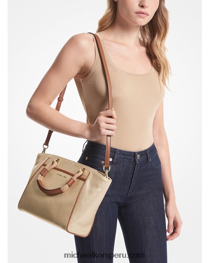 Z48V1109 oro pálido mujer Michael Kors bolso shopper talia pequeño de lona de algodón metalizada
