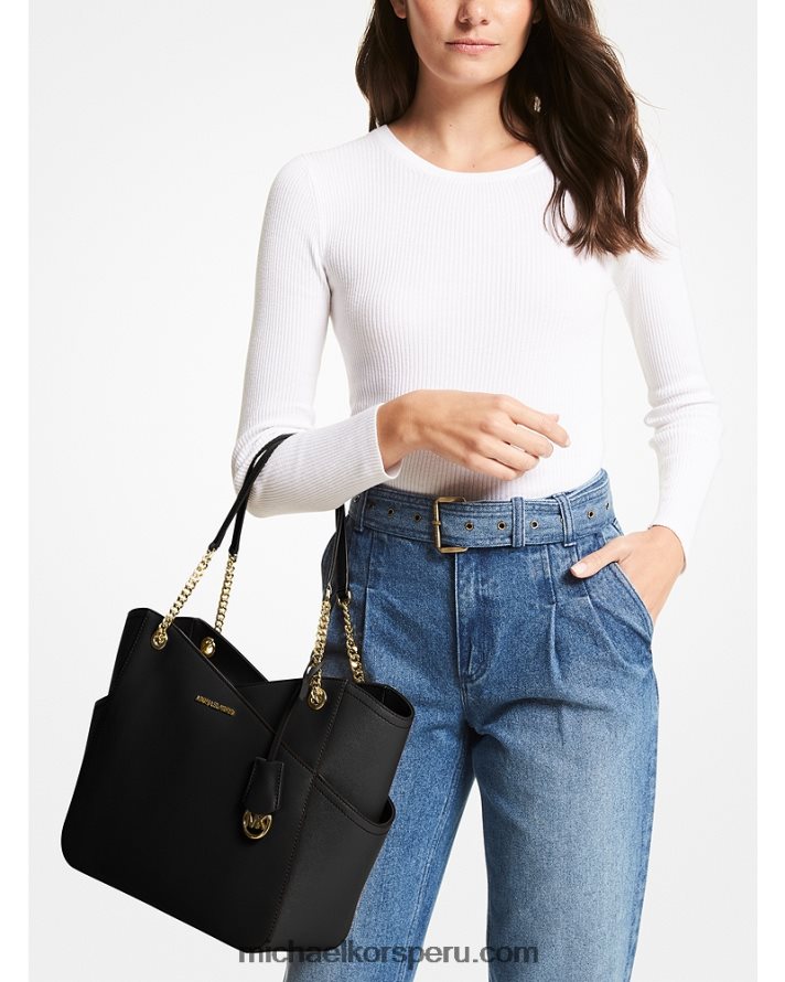 Z48V1119 negro mujer Michael Kors bolso de hombro jet set grande de piel saffiano