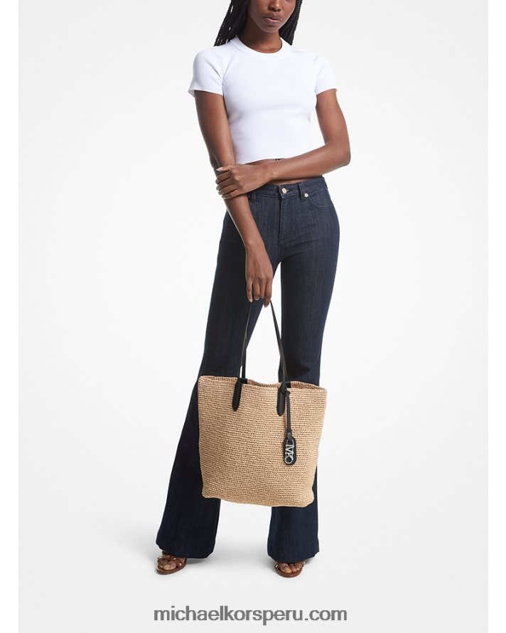Z48V1154 natural/negro mujer Michael Kors bolso shopper eliza grande de paja tejida