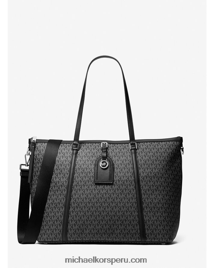 Z48V1178 blanco negro mujer Michael Kors tote Heritage grande con logo