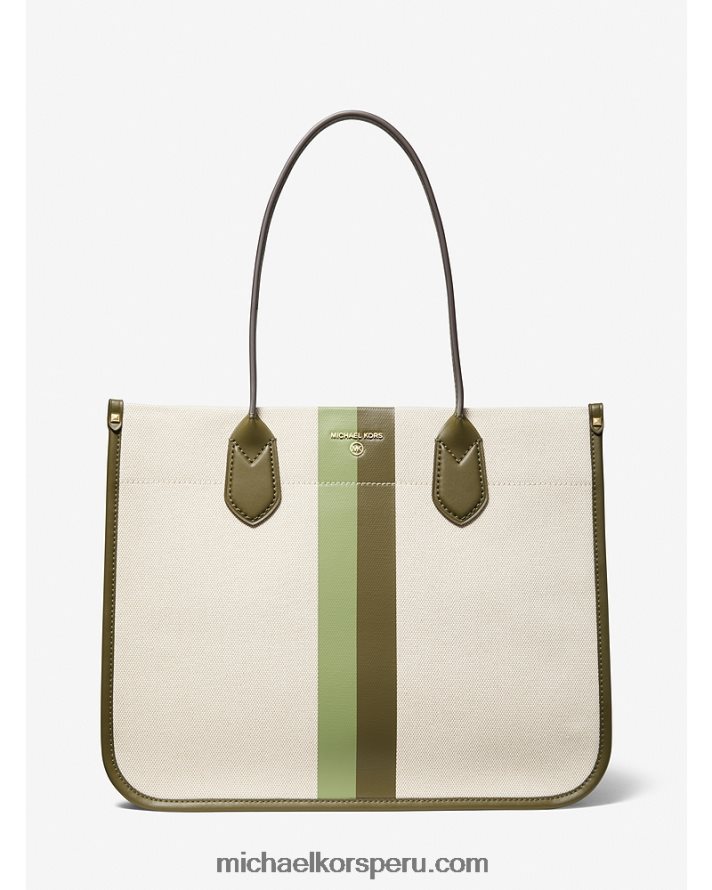 Z48V1184 combo de aceitunas mujer Michael Kors bolso shopper Heidi grande de lona con rayas