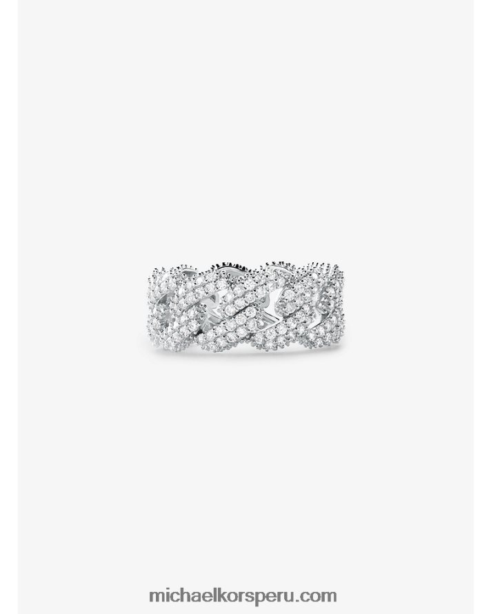 Z48V2545 plata mujer Michael Kors anillo de eslabones curb pavé de plata de ley recubierta de metal precioso