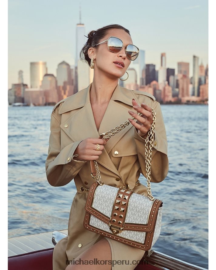 Z48V2546 oro mujer Michael Kors anillo de eslabones curb pavé de plata de ley recubierta de metal precioso