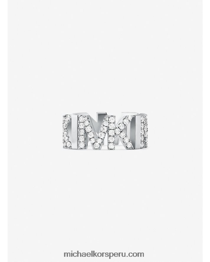 Z48V2547 plata mujer Michael Kors anillo de cadena con logo en pavé de latón platinado