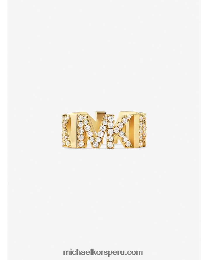 Z48V2548 oro mujer Michael Kors anillo de cadena con logo en pavé de latón chapado en metal precioso