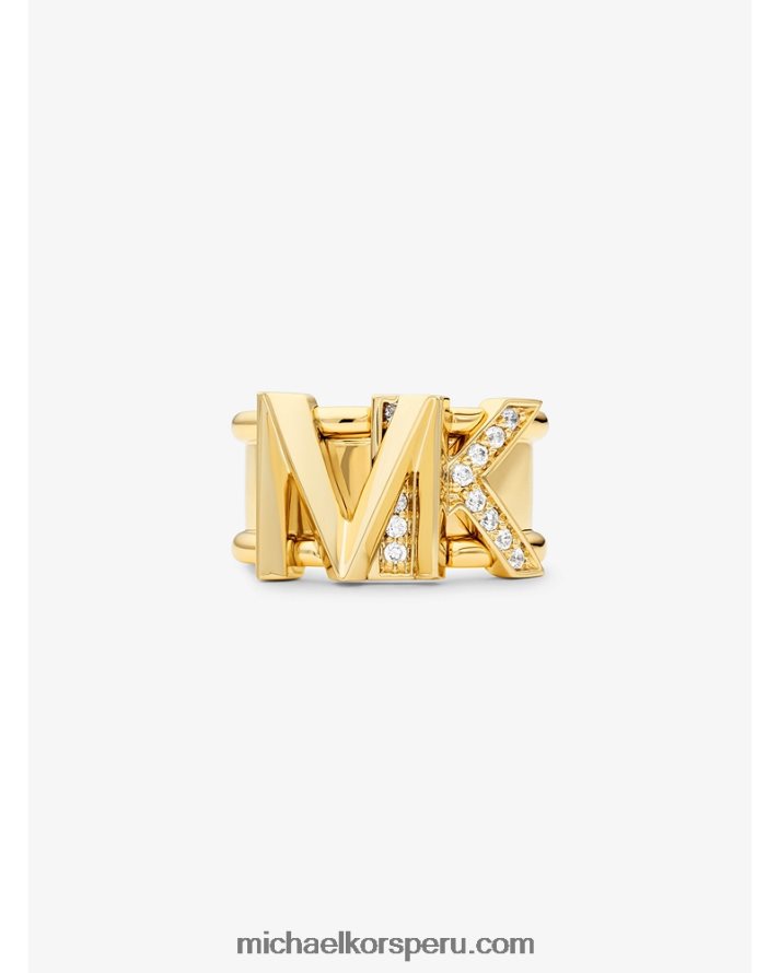 Z48V2549 oro mujer Michael Kors Anillo con logo en pavé de latón chapado en oro de 14k