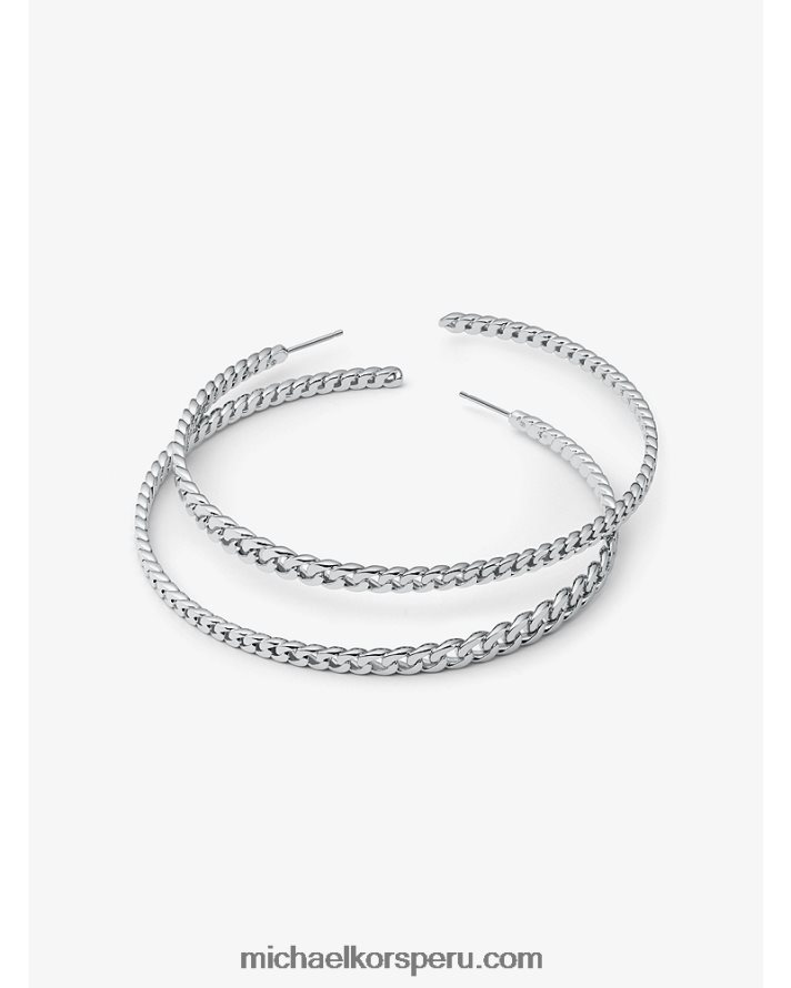 Z48V2525 plata mujer Michael Kors aretes de aro con eslabón curvo de latón plateado