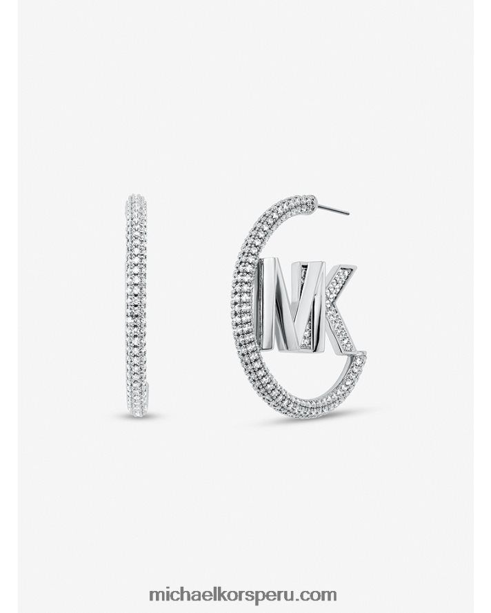 Z48V2534 plata mujer Michael Kors aretes de aro con pavé de latón chapado en metales preciosos
