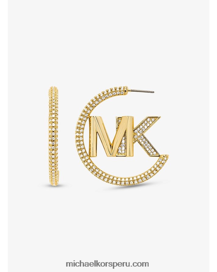 Z48V2535 oro mujer Michael Kors aretes de aro con pavé de latón chapado en metales preciosos