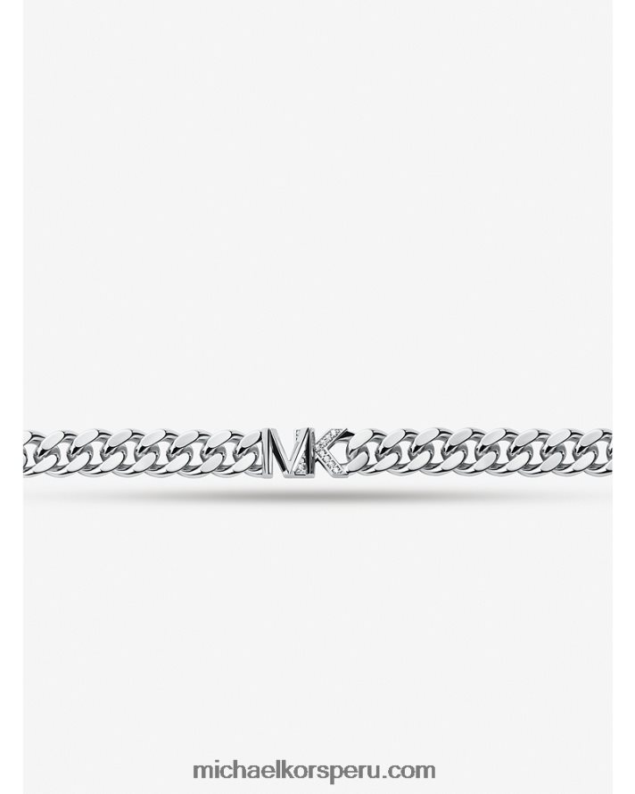 Z48V2486 plata mujer Michael Kors Collar de eslabones curvos con logo en pavé de latón chapado en oro de 14k