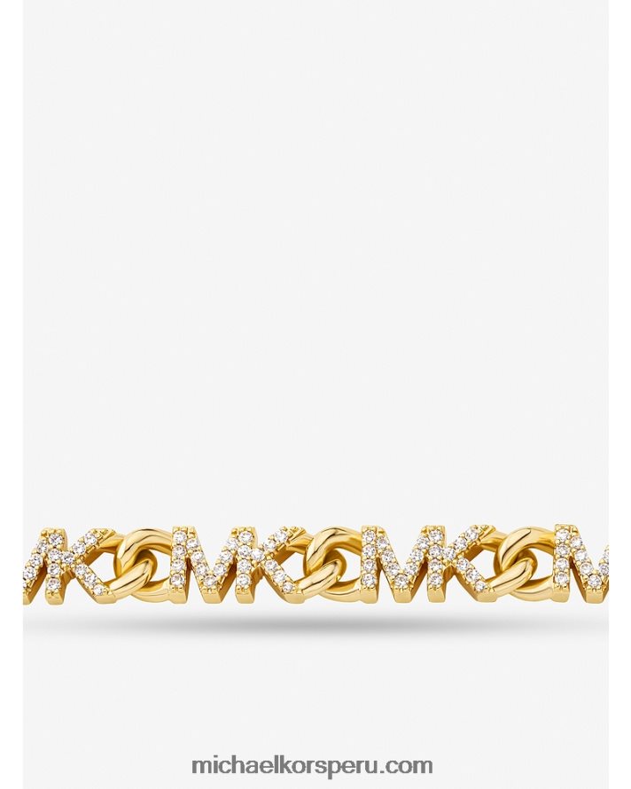 Z48V2499 oro mujer Michael Kors Collar de cadena con logo pavé de latón chapado en oro de 14k