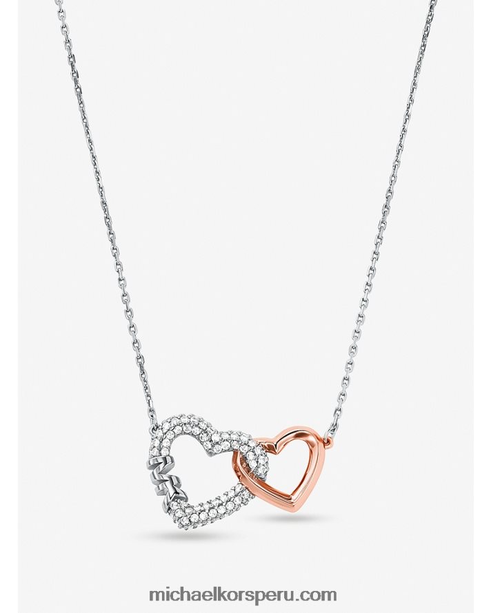 Z48V2504 Dos tonos mujer Michael Kors collar de corazones entrelazados de plata de primera ley recubierta de metales preciosos