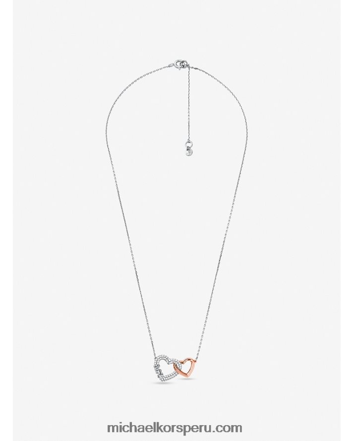 Z48V2504 Dos tonos mujer Michael Kors collar de corazones entrelazados de plata de primera ley recubierta de metales preciosos