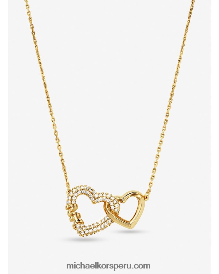 Z48V2505 oro mujer Michael Kors collar de corazones entrelazados de plata de primera ley recubierta de metales preciosos