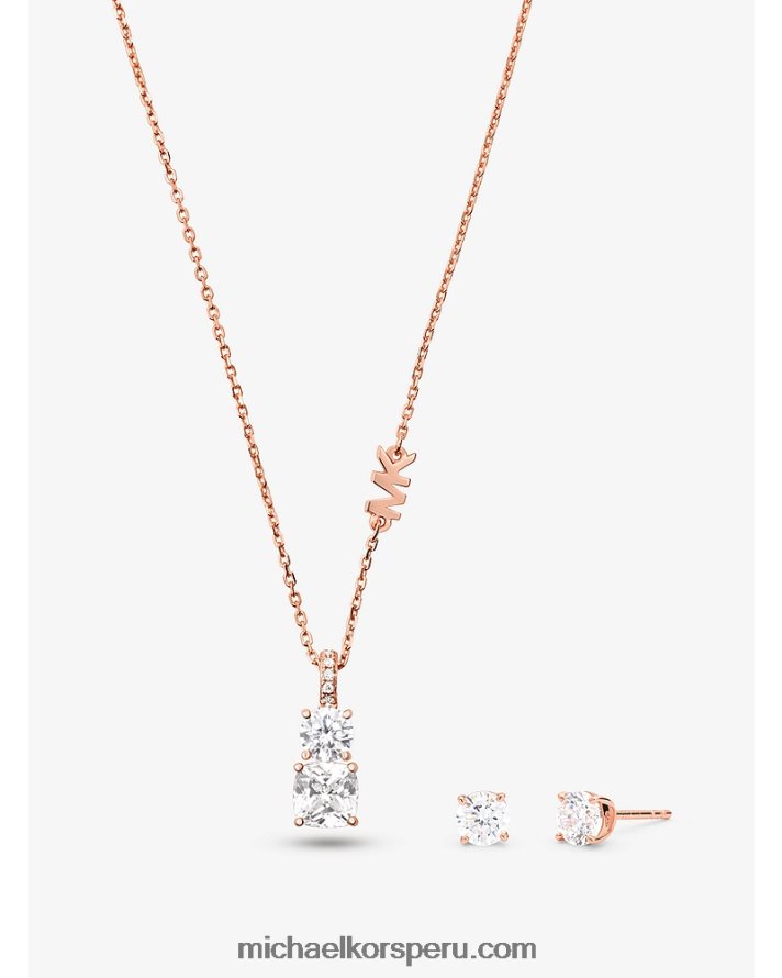 Z48V2508 oro rosa mujer Michael Kors conjunto de collar y aretes de piedra en plata de ley recubierta de metal precioso