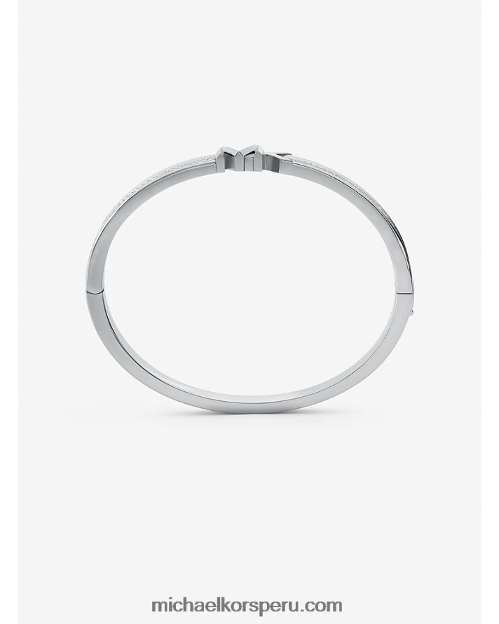 Z48V2442 plata mujer Michael Kors brazalete con logo en pavé de latón platinado