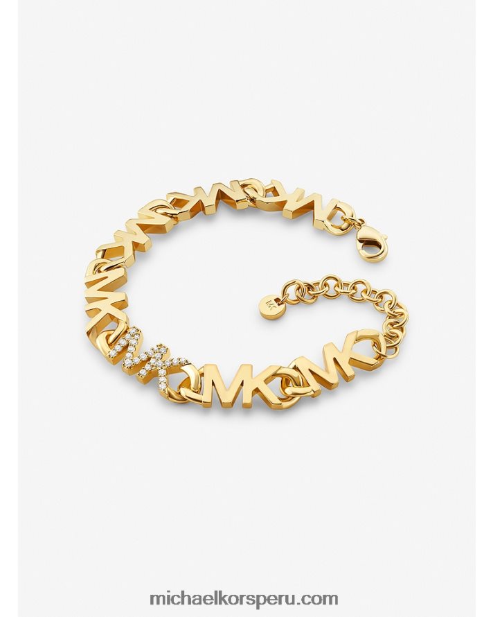 Z48V2457 oro mujer Michael Kors Pulsera de cadena con logo en pavé de latón chapado en oro de 14k