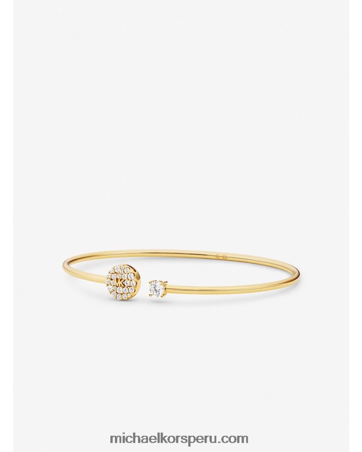 Z48V2474 oro mujer Michael Kors pulsera rígida con disco pavé y tachuelas de plata recubierta de metales preciosos