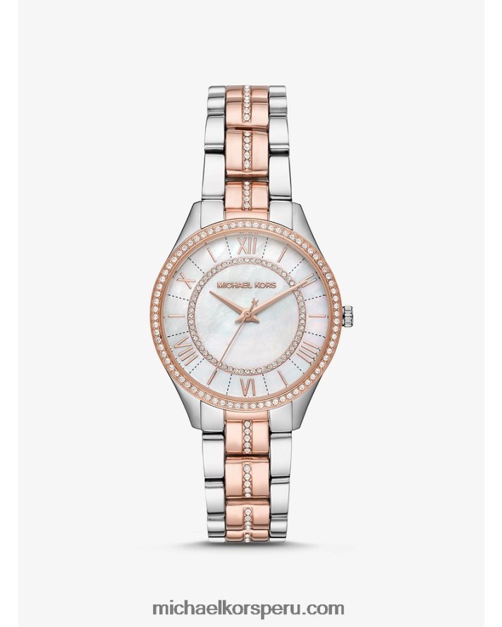 Z48V2370 Dos tonos mujer Michael Kors mini reloj lauryn pavé