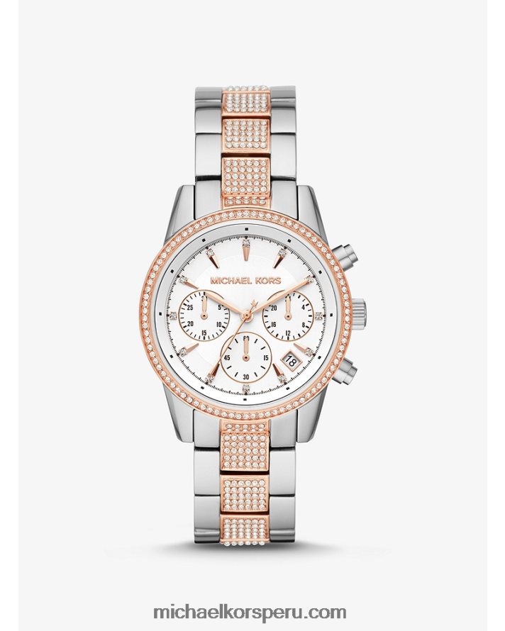 Z48V2382 Dos tonos mujer Michael Kors reloj ritz pavé