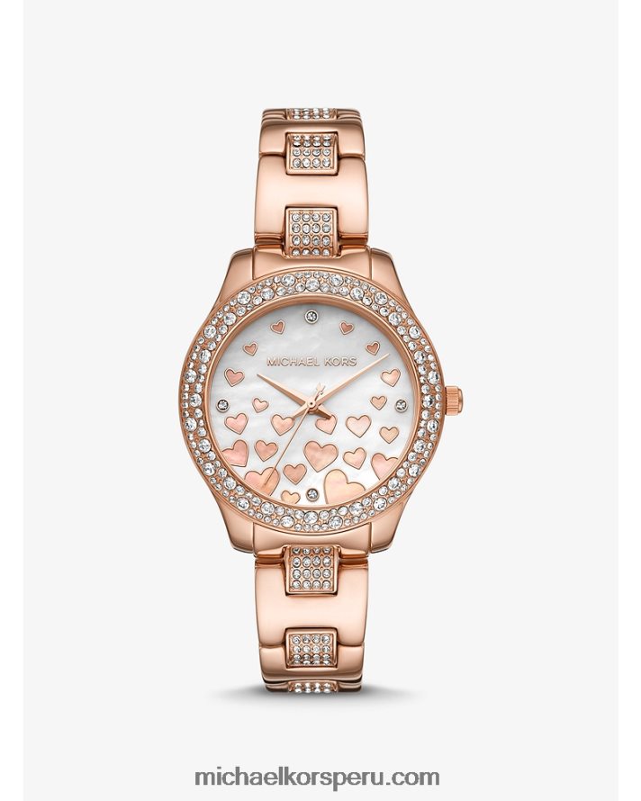 Z48V2387 oro rosa mujer Michael Kors reloj mini liliane pavé corazón