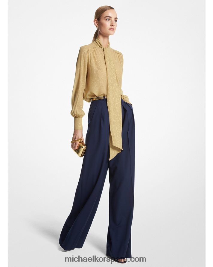 Z48V3557 duna/oro unisexo Michael Kors blusa de rayas en mezcla de seda con lazo en el cuello