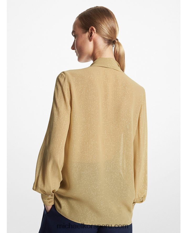 Z48V3557 duna/oro unisexo Michael Kors blusa de rayas en mezcla de seda con lazo en el cuello