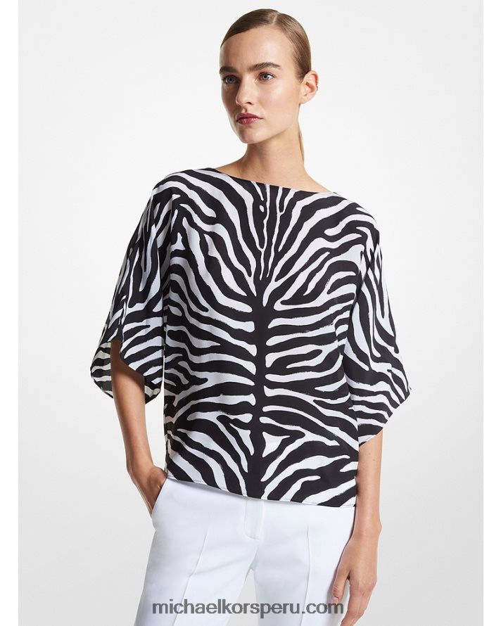 Z48V3583 negro/blanco óptico unisexo Michael Kors blusa de crepe de china de seda con cebra de la colección nikki