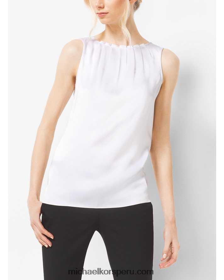 Z48V3708 Blanco óptico unisexo Michael Kors blusa plisada en mezcla de seda
