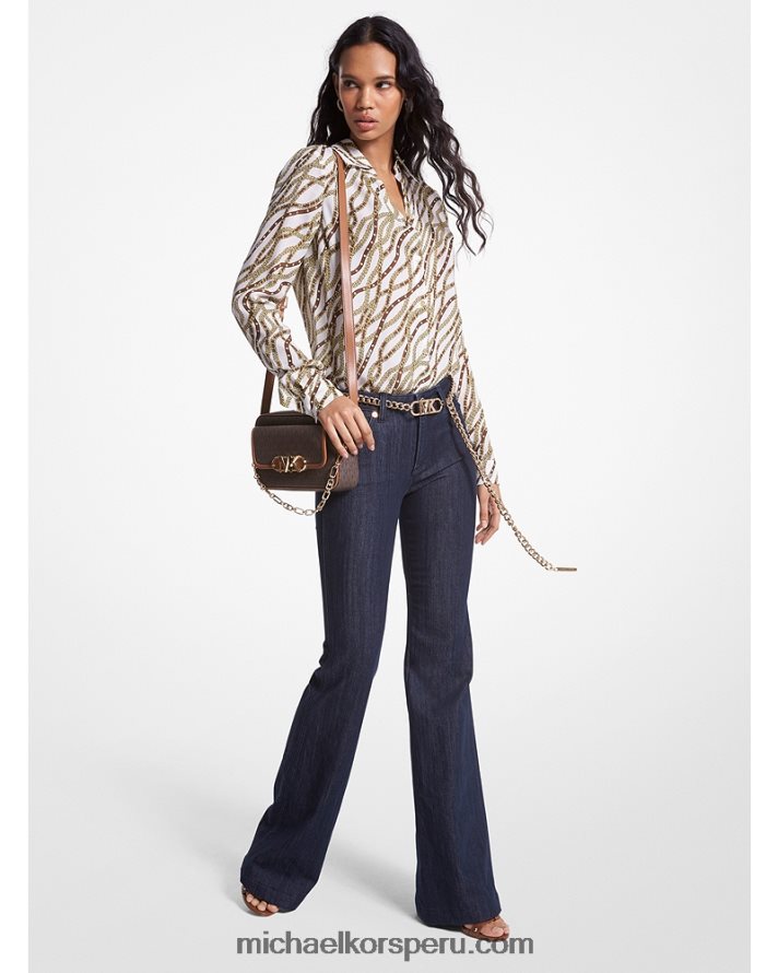 Z48V371 blanco mujer Michael Kors blusa de georgette con estampado de estado