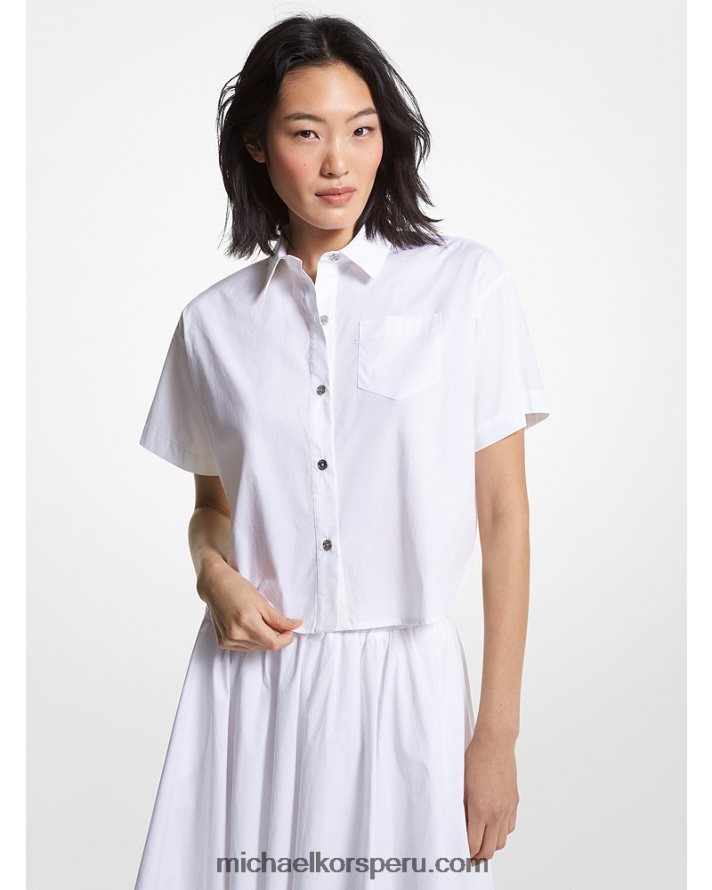 Z48V378 blanco mujer Michael Kors camisa cropped de popelina de algodón orgánico