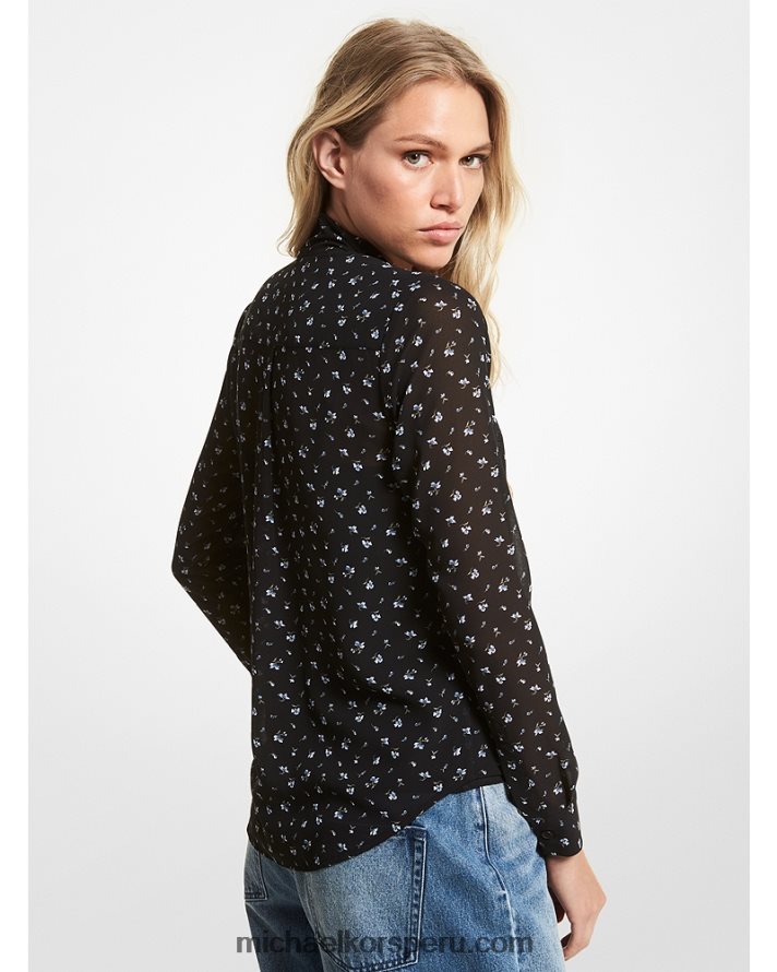 Z48V463 cambray mujer Michael Kors blusa floral de georgette con lazo en el cuello